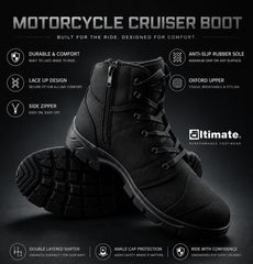 Black lightweight motorcycle boots with side zipper