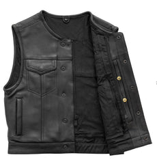 Leather vest with mesh lining, armored pocket zipper closure