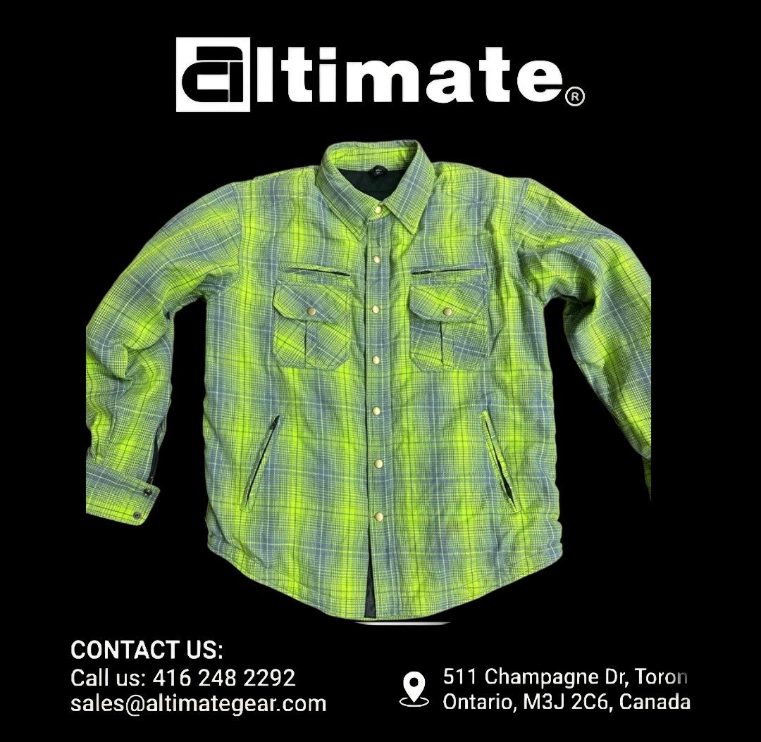 Altimate Men's Hi Viz Green Flannel Motorcycle Shirt