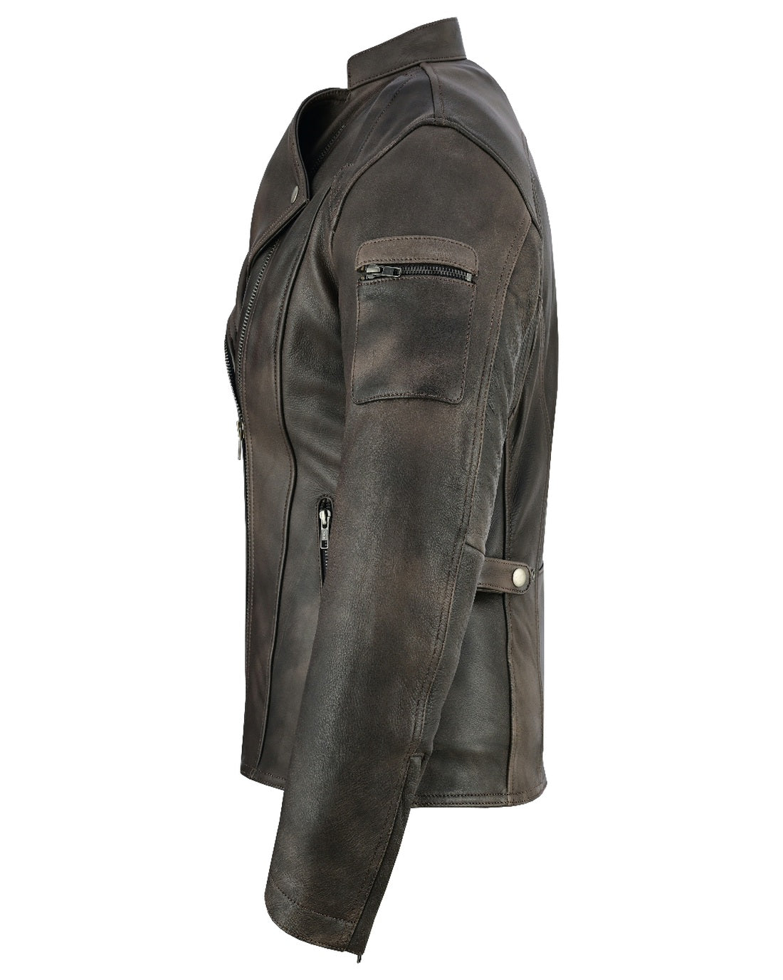 Arm pocket on leather jacket