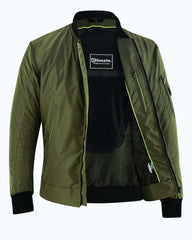 Bomber jacket style opens with zipper front