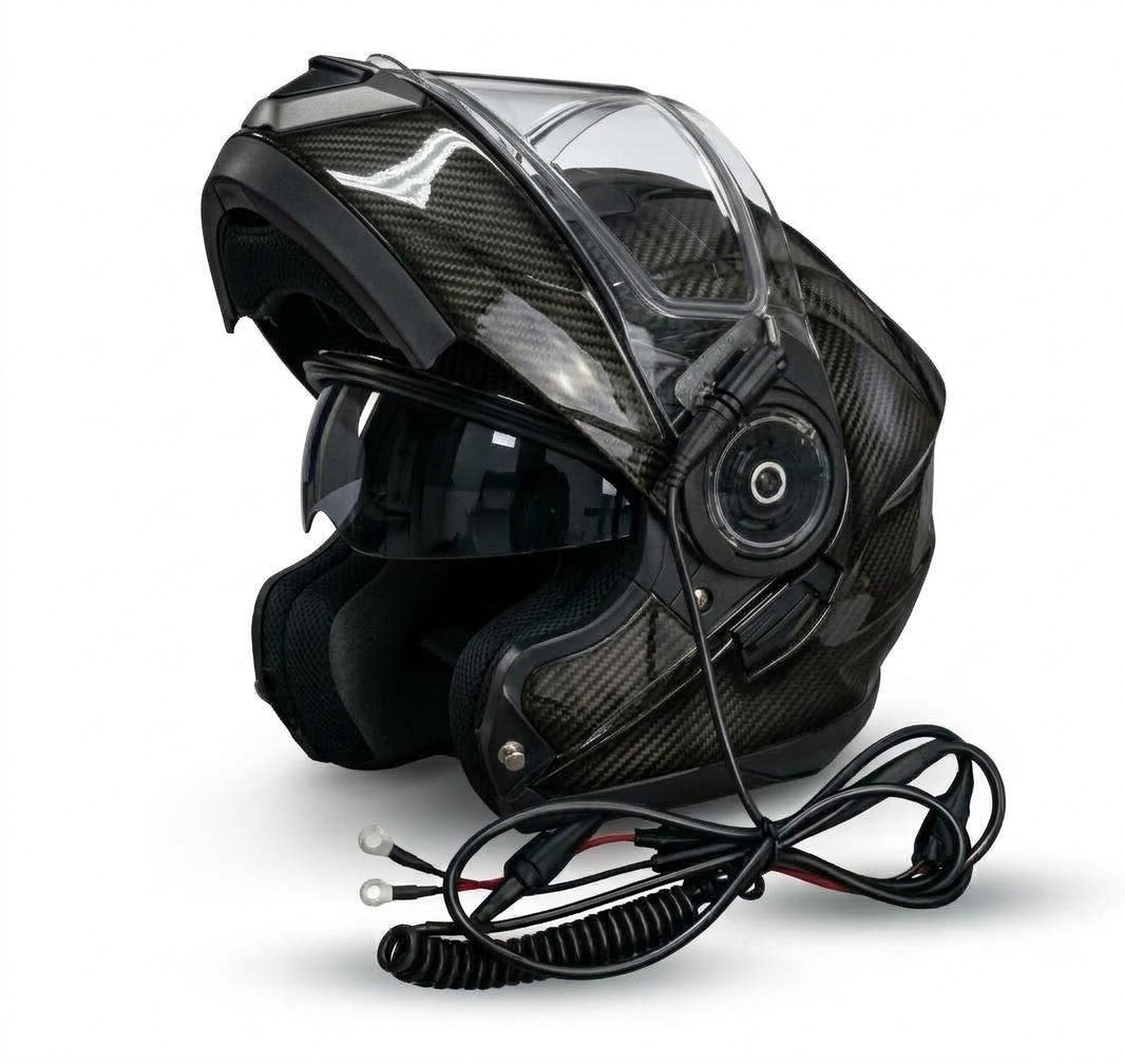 Snowmobile Helmet Black Carbon Style