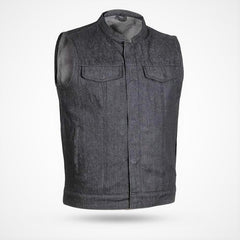 Club Denim Vest with Rough Neck Denim – Black