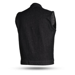 Club Denim Vest with Rough Neck Denim – Black