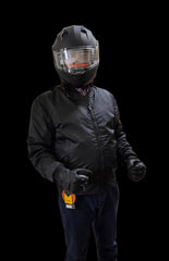 Matt black helmet on motorcycle gear